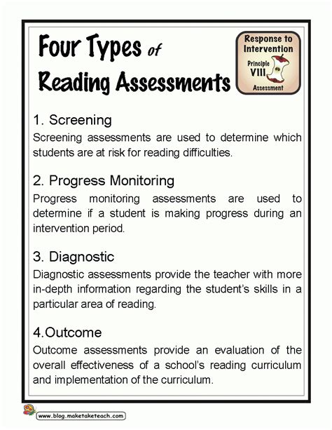 types  reading assessments   teach  printable
