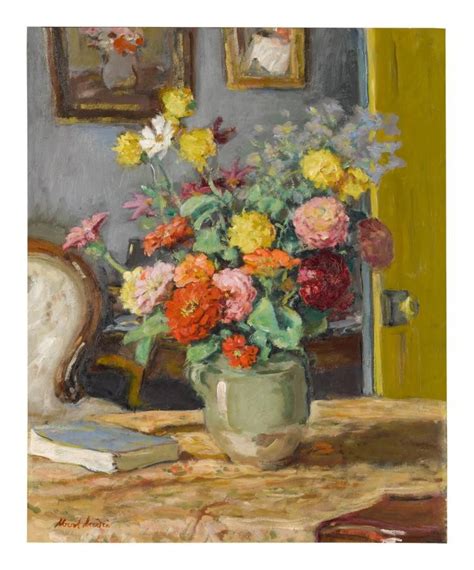 albert andre   interieur  la nature morte zinnias flower art painting art