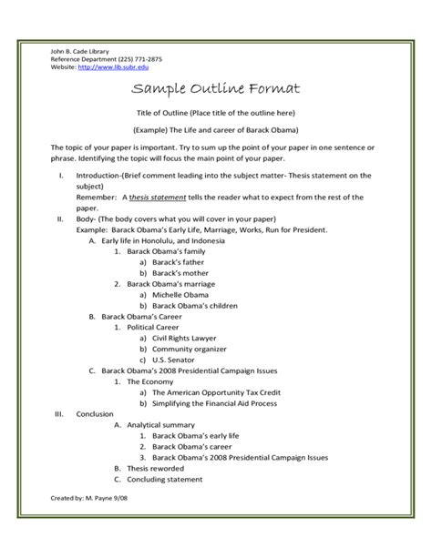 sample outline format