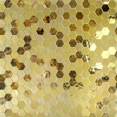 Mtot0006 Modern Hexagon Gold Metallic Handcut Glass Mosaic Tile