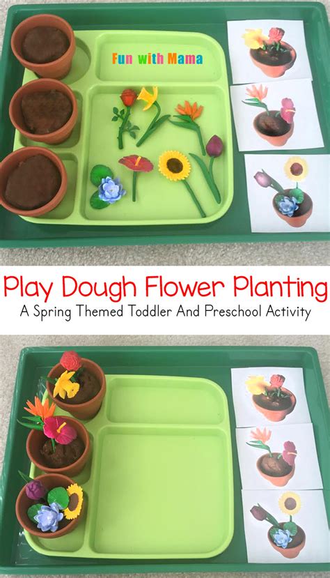 preschool spring flower planting play dough activity fun  mama