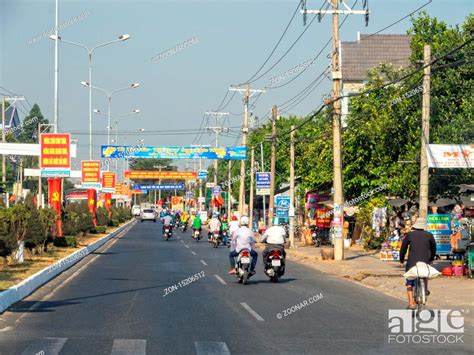 mornig traffic   main road long xuyen vietnam stock photo picture  rights managed