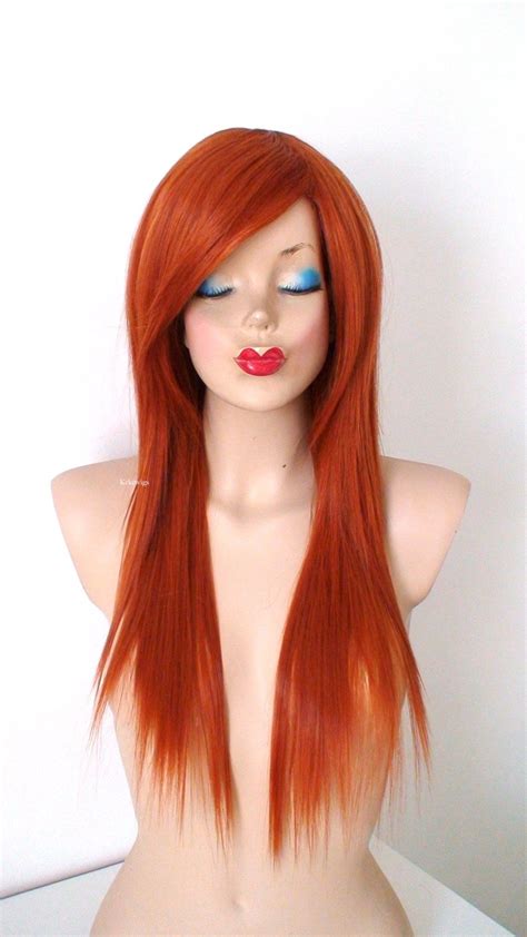 Ginger Orange Wig 26 Straight Layered Hair Side Bangs Etsy Canada