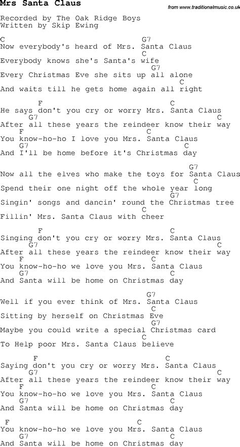 Christmas Carol Song Lyrics With Chords For Mrs Santa Claus