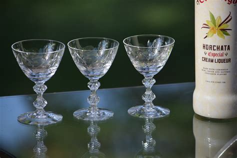 vintage etched crystal wine cordials glasses set of 4 bubble stem