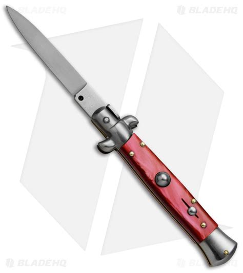 skm  italian stiletto automatic knife red pearlex  satin flat