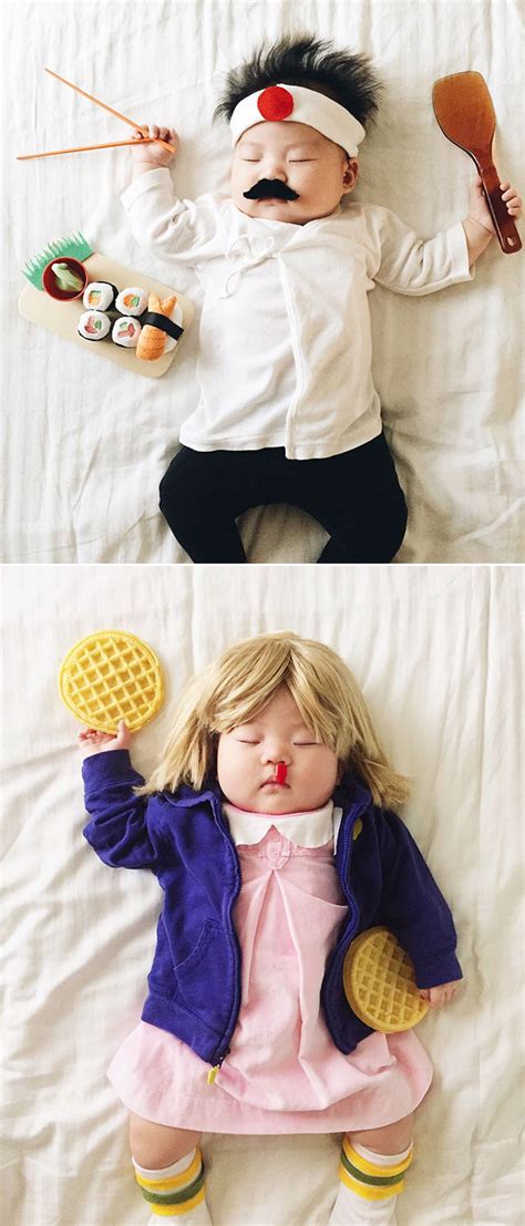 adorable baby dressed   funny costumes  naptime la based