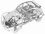 2cv Citroen Cutaway sketch template