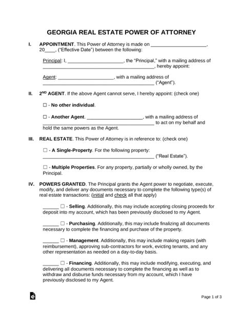 printable real estate power  attorney form printable forms