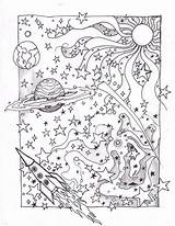 Coloring Pages Space Adult Outer Trippy Mandala Sheets Detailed Moon Psychedelic Printable Sun Dover Tumblr Books Stars Color Kids Star sketch template