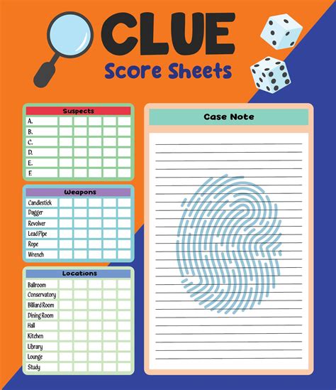 printable clue game sheets