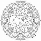 Coloring Sun Moon Pages Mandala Adult Printable Para Sheets Mandalas Therapy Colour Color Sol Colorir App Books Doodle Drawing Colortherapy sketch template
