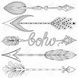 Coloring Pages Arrows Bohemian Feathers Adult Boho Hand Vector Set Decorative Drawn Arrow Tattoo Feather Tattoos Color Getdrawings Handpainted Adventure sketch template