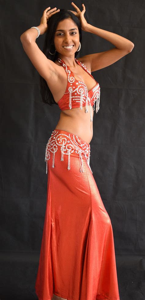 Red Cabaret Belly Dance Costume With Sequins And Beaded Fringe Etsy