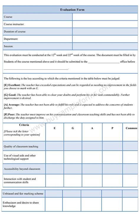 sample evaluation form evaluation word template