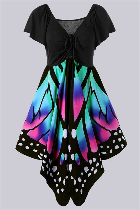 21 28 plus size empire waist butterfly print dress fashion mode 50