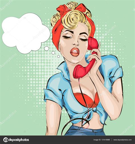 Sexy Pin Up Woman Answers The Phone Vector Pop Art Comics