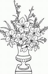 Vase Coloring Flowers Flower Pages Drawing Bouquet Roses Line Colour Lily Clipart Outline Rose Arrangement Colouring Printable Color Draw Con sketch template