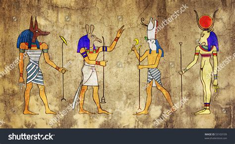 Egyptian Gods Goddess Anubis Seth Horus Stock Illustration