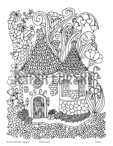 fairy house   adult coloring book page printable instant