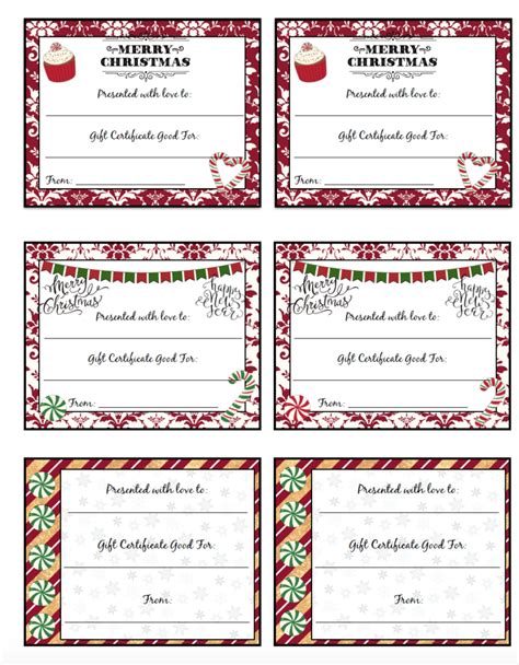 printable christmas gift certificates  designs