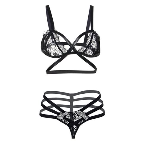 Lingerie Conjunto Sexy Black Sex Set With Elastic Band Lace Bra See