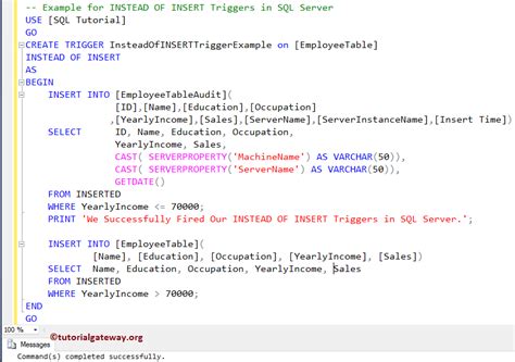 instead of insert triggers in sql server example