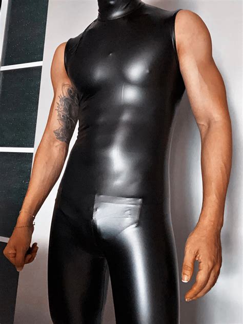 Mens Wet Look Latex Cat Suit Leather Like Faux Bodysuit Etsy