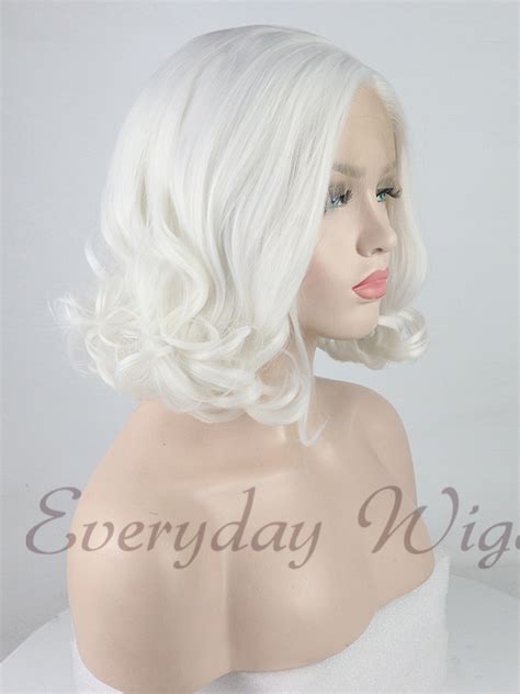 short white wavy synthetic lace front wig edw1004