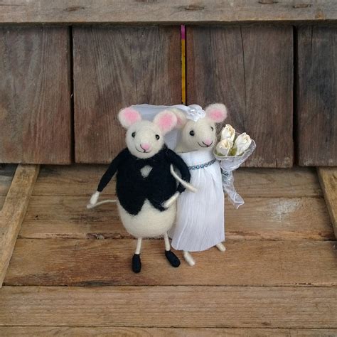 felt wedding mice wedding cake topper mouse groom  bride