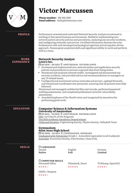security analyst resume sample  template