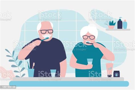 Older Couple Doing Morning Routine Together Grandma And Grandpa