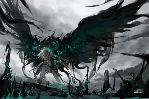 Gray Haired Male Anime Chracter Wings Angel Demon Hd