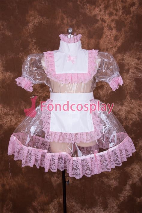 sexy lockable clear pvc sissy maid short dress cosplay costume uniform