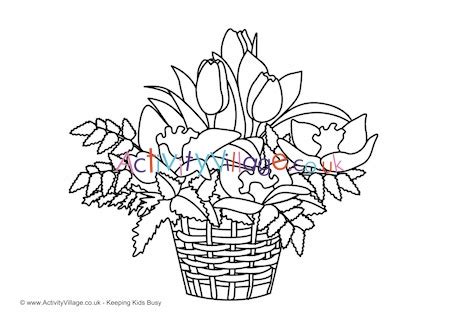 basket  flowers colouring page