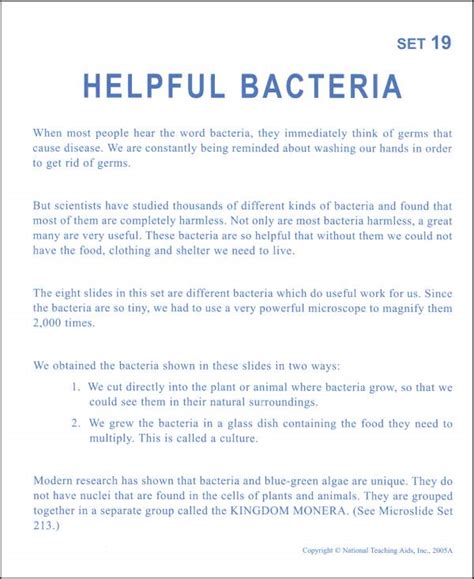 helpful bacteria microslide lesson set  details