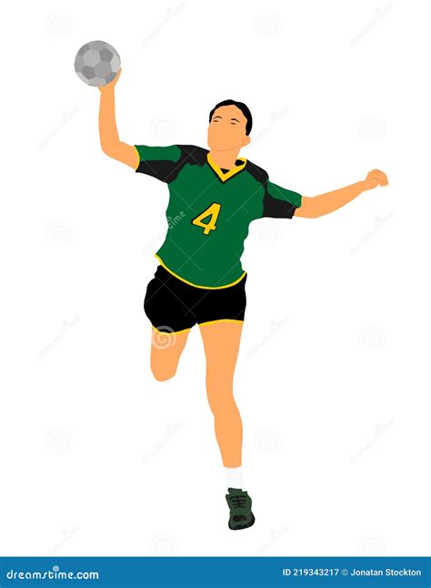 girl handball player in action with ball vector illustration isolated