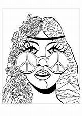Coloring Psychedelic Pages 60s Girl Trippy Hippie Adults Peace Butterfly Drawing Glasses Stones Adult Printable Color Rolling 50s Getcolorings Getdrawings sketch template
