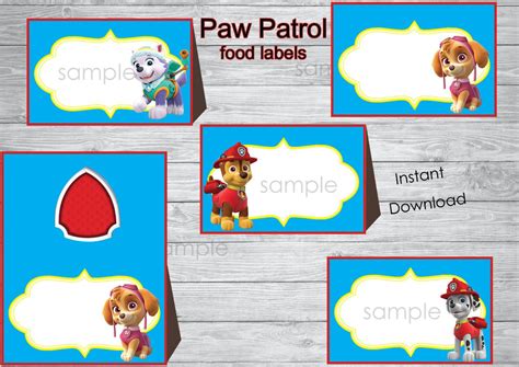 printable paw patrol food label ideas