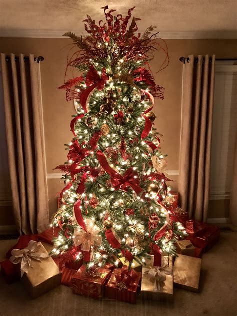 gold  red decorated christmas trees