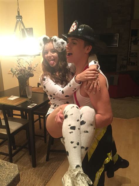 dalmatian and firefighter cute couple halloween costumes