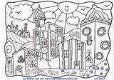 Kleurplaat Hundertwasser Droomvallei Huisjes Kleurplaten Natuur Wit Zwart Pixel sketch template