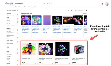 google  shopping tab listings   globally official