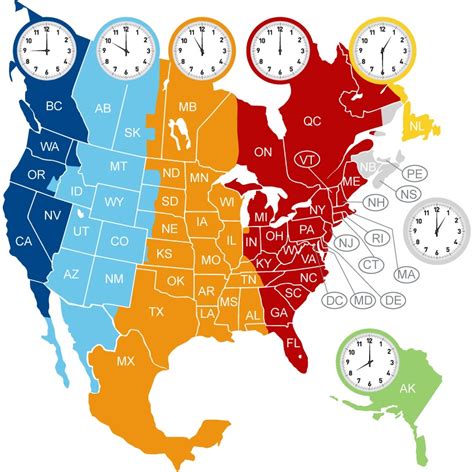 The North America Time Zone Map Large Printable Colorful