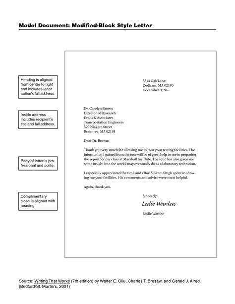business letter modified block style sample letter