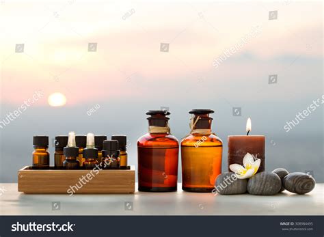 spa oils  bottles  sunset stock photo  shutterstock