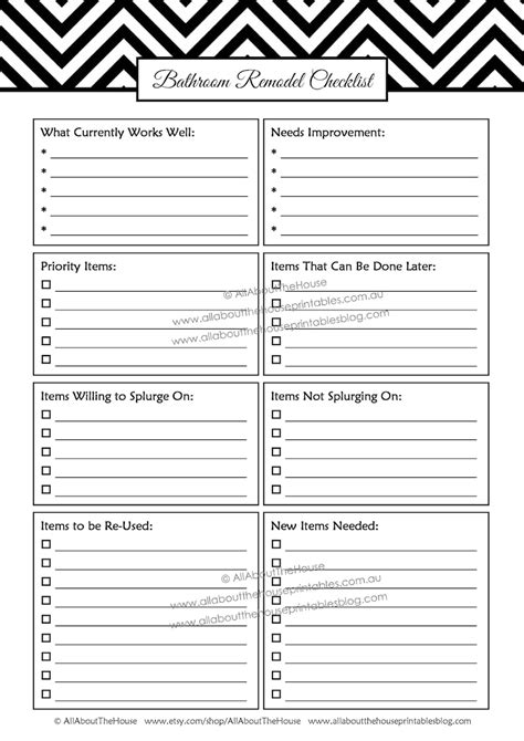 bathroom remodel checklist planner printable renovation home etsy