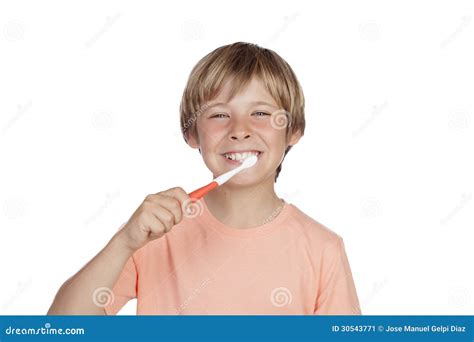smiling boy brushing  teeth stock image image  funny background
