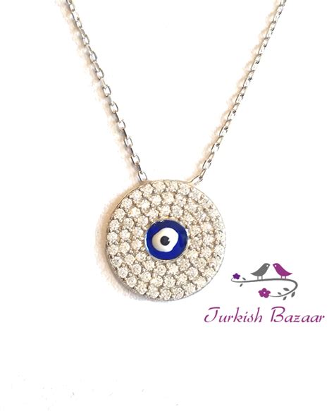 turkish evil eye silver necklace with swarovski stones swarovski tasli nazar boncuklu gumus