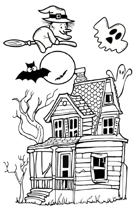 haunted house spooky pages  print  color  halloween print